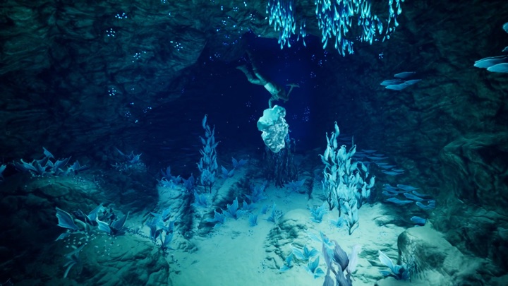 A glowing cavern mine rich with resources