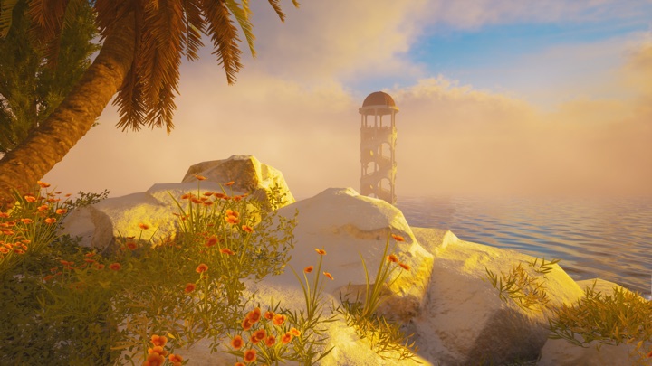 An Atlantean tower at sunset
